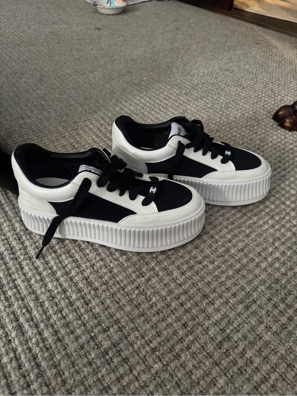 CHANEL Black and White Chunky Platform Sneakers - Picture 5 of 7